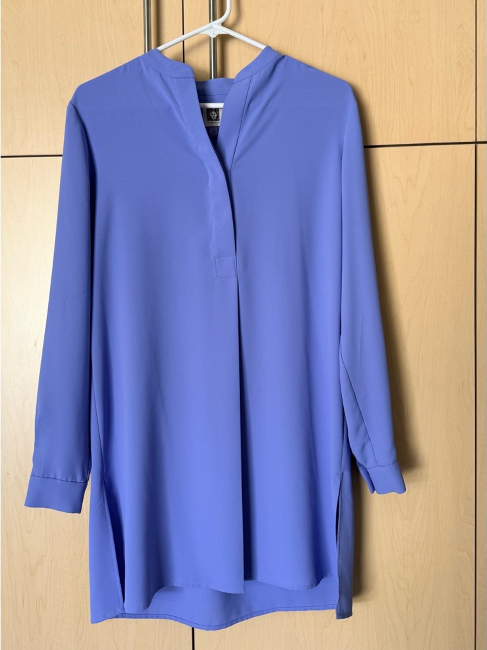 ANN KLEIN Periwinkle Split-Neck, Long-Sleeve Nehru Tunic